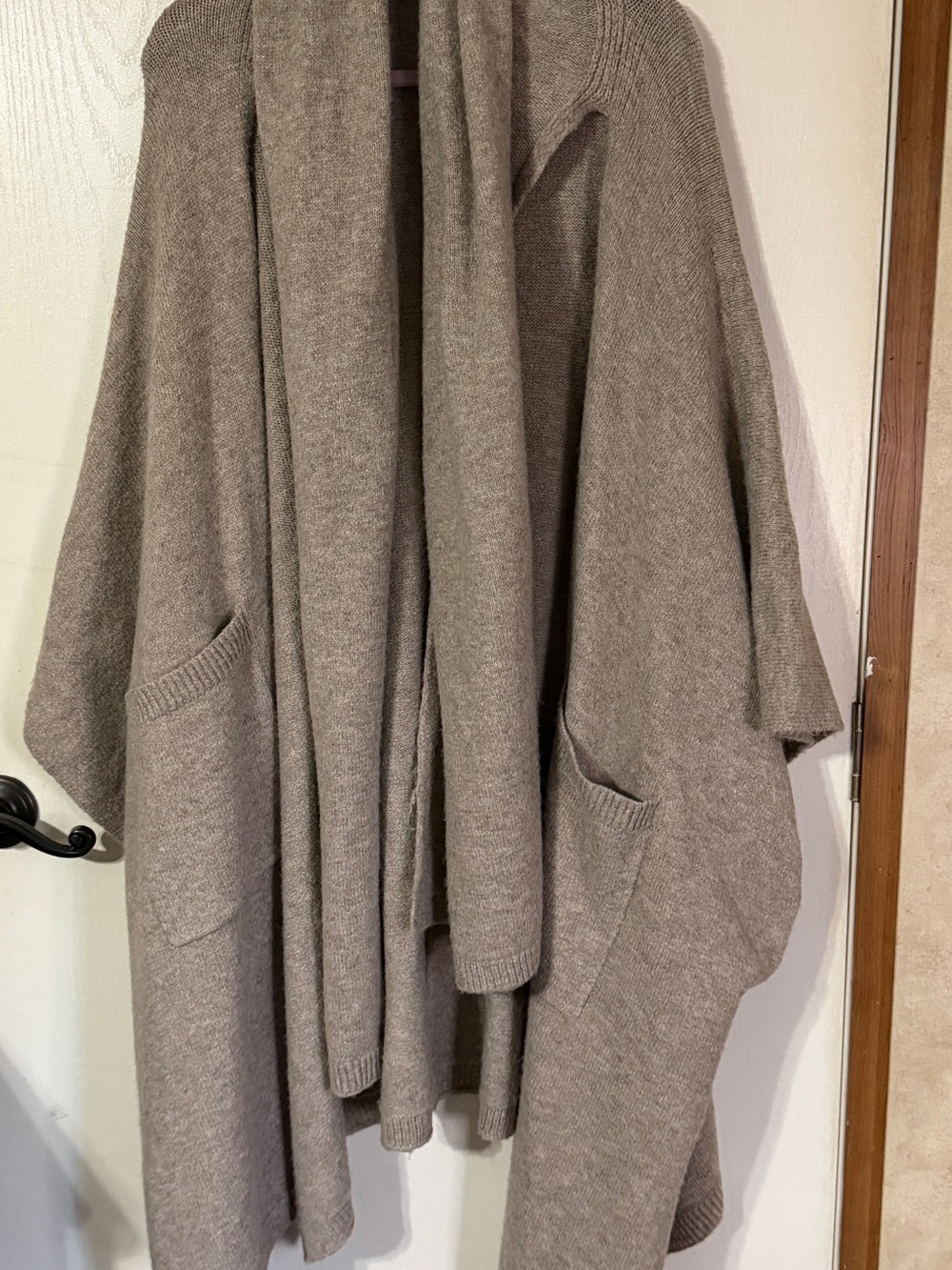 Free People Taupe Open-Front Knit Cape with Pockets